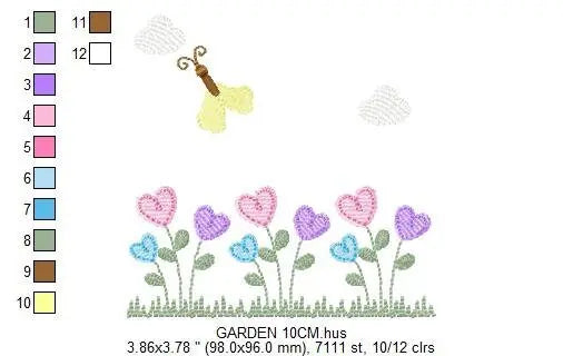 Flower garden embroidery designs - Spring flowers with butterflies machine embroidery pattern - Kitchen tea towel - Instant digital download Marcia Embroidery