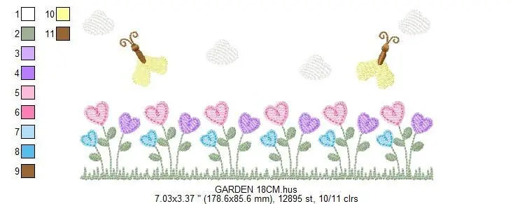 Flower garden embroidery designs - Spring flowers with butterflies machine embroidery pattern - Kitchen tea towel - Instant digital download Marcia Embroidery