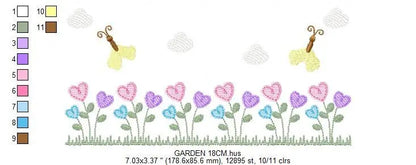 Flower garden embroidery designs - Spring flowers with butterflies machine embroidery pattern - Kitchen tea towel - Instant digital download Marcia Embroidery
