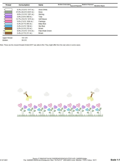 Flower garden embroidery designs - Spring flowers with butterflies machine embroidery pattern - Kitchen tea towel - Instant digital download Marcia Embroidery