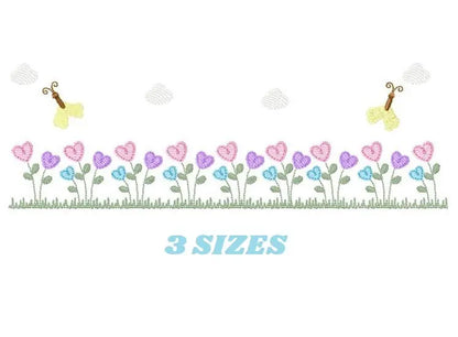 Flower garden embroidery designs - Spring flowers with butterflies machine embroidery pattern - Kitchen tea towel - Instant digital download Marcia Embroidery