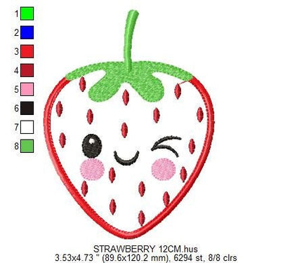 Strawberry embroidery designs - Fruit embroidery design machine embroidery pattern - Kitchen embroidery file - Strawberry applique design