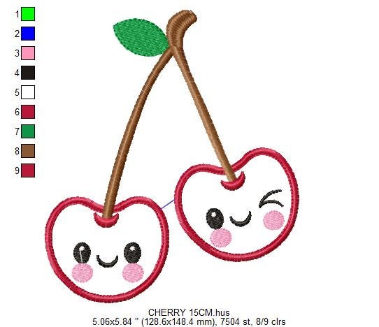 Cherry embroidery designs - Fruit embroidery design machine embroidery pattern - Kitchen embroidery file - Cherry applique design pes jef