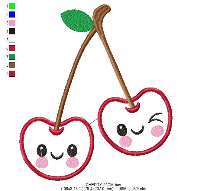 Cherry embroidery designs - Fruit embroidery design machine embroidery pattern - Kitchen embroidery file - Cherry applique design pes jef