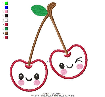 Cherry embroidery designs - Fruit embroidery design machine embroidery pattern - Kitchen embroidery file - Cherry applique design pes jef