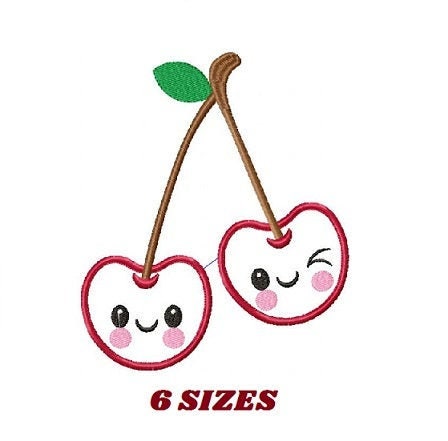 Cherry embroidery designs - Fruit embroidery design machine embroidery pattern - Kitchen embroidery file - Cherry applique design pes jef