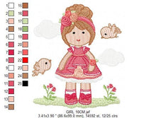 Cargar imagen en el visor de la galería, Baby girl embroidery designs - Children embroidery design machine embroidery pattern - Girl with birds embroidery file - princess embroidery
