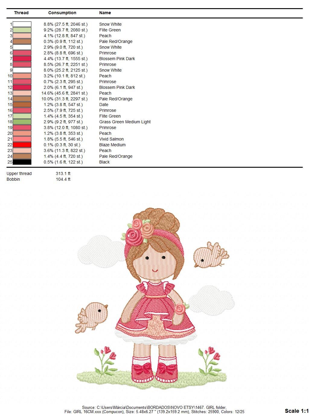 Baby girl embroidery designs - Children embroidery design machine embroidery pattern - Girl with birds embroidery file - princess embroidery