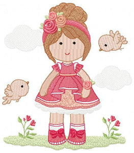 Baby girl embroidery designs - Children embroidery design machine embroidery pattern - Girl with birds embroidery file - princess embroidery