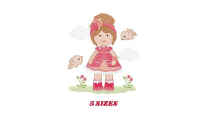 Baby girl embroidery designs - Children embroidery design machine embroidery pattern - Girl with birds embroidery file - princess embroidery