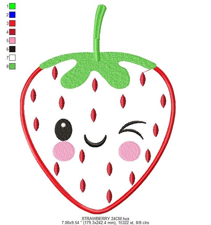 Strawberry embroidery designs - Fruit embroidery design machine embroidery pattern - Kitchen embroidery file - Strawberry applique design