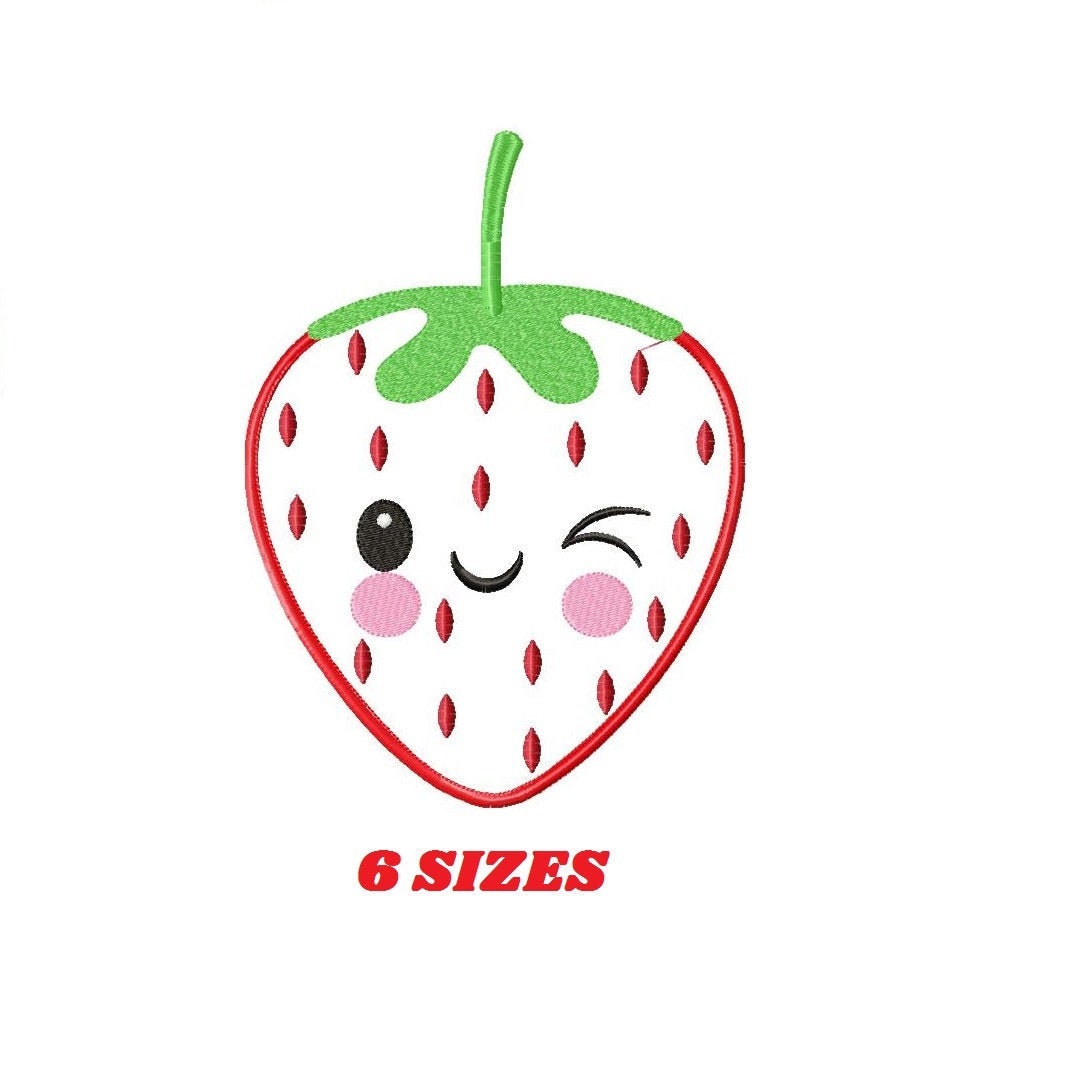 Strawberry embroidery designs - Fruit embroidery design machine embroidery pattern - Kitchen embroidery file - Strawberry applique design