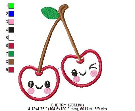 Cherry embroidery designs - Fruit embroidery design machine embroidery pattern - Kitchen embroidery file - Cherry applique design pes jef