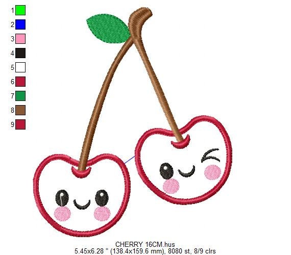 Cherry embroidery designs - Fruit embroidery design machine embroidery pattern - Kitchen embroidery file - Cherry applique design pes jef