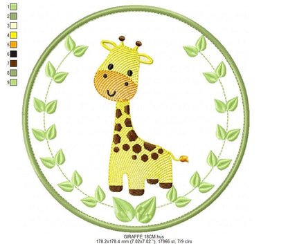 Giraffe embroidery designs - Safari embroidery design machine embroidery pattern - Animal embroidery file - giraffe applique frame pes jef