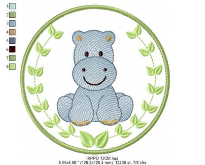 Hippo embroidery designs - Safari embroidery design machine embroidery pattern - Animal embroidery file - Hippo with applique frame pes jef