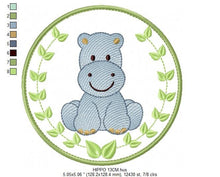 Charger l&#39;image dans la galerie, Hippo embroidery designs - Safari embroidery design machine embroidery pattern - Animal embroidery file - Hippo with applique frame pes jef
