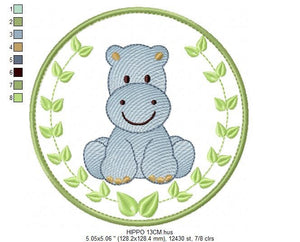 Hippo embroidery designs - Safari embroidery design machine embroidery pattern - Animal embroidery file - Hippo with applique frame pes jef