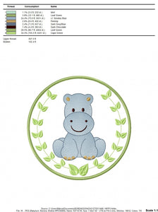 Hippo embroidery designs - Safari embroidery design machine embroidery pattern - Animal embroidery file - Hippo with applique frame pes jef