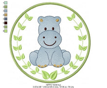 Charger l&#39;image dans la galerie, Hippo embroidery designs - Safari embroidery design machine embroidery pattern - Animal embroidery file - Hippo with applique frame pes jef
