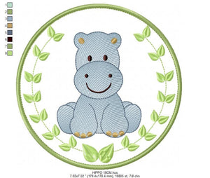 Hippo embroidery designs - Safari embroidery design machine embroidery pattern - Animal embroidery file - Hippo with applique frame pes jef