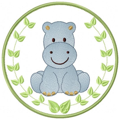 Hippo embroidery designs - Safari embroidery design machine embroidery pattern - Animal embroidery file - Hippo with applique frame pes jef