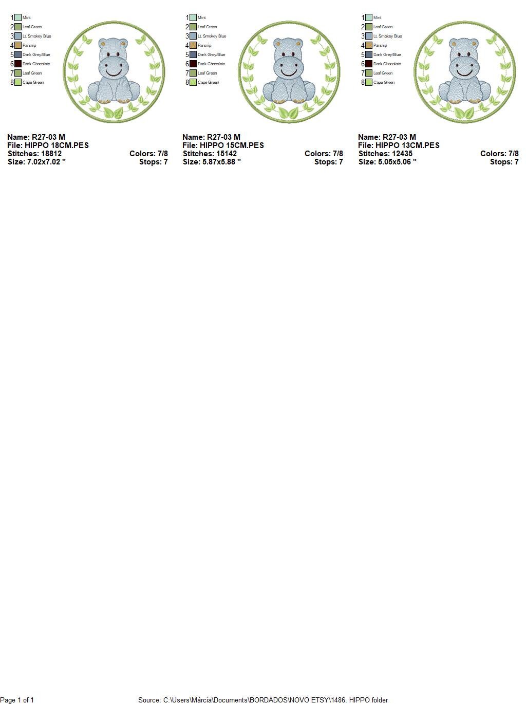 Hippo embroidery designs - Safari embroidery design machine embroidery pattern - Animal embroidery file - Hippo with applique frame pes jef