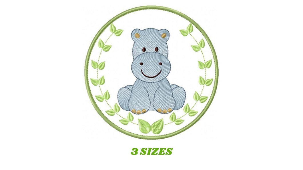 Hippo embroidery designs - Safari embroidery design machine embroidery pattern - Animal embroidery file - Hippo with applique frame pes jef