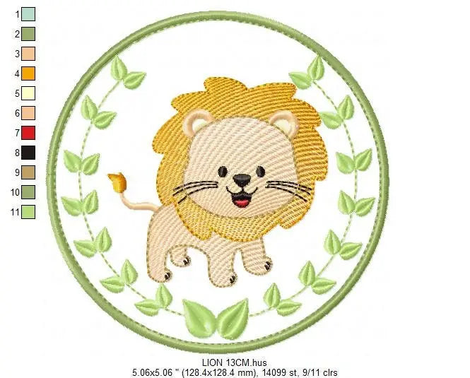 Lion embroidery designs - Safari embroidery design machine embroidery pattern - Animal embroidery file - Lion with applique frame pes jef Marcia Embroidery
