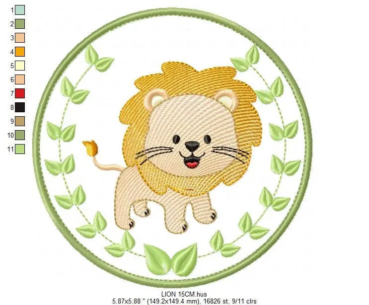 Lion embroidery designs - Safari embroidery design machine embroidery pattern - Animal embroidery file - Lion with applique frame pes jef Marcia Embroidery