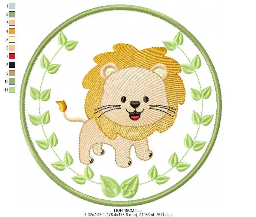 Lion embroidery designs - Safari embroidery design machine embroidery pattern - Animal embroidery file - Lion with applique frame pes jef Marcia Embroidery