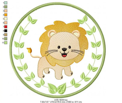 Lion embroidery designs - Safari embroidery design machine embroidery pattern - Animal embroidery file - Lion with applique frame pes jef Marcia Embroidery