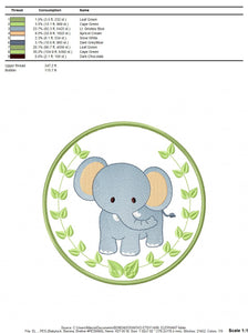 Elephant embroidery designs - Safari embroidery design machine embroidery pattern - Animal embroidery file - Elephant with applique frame