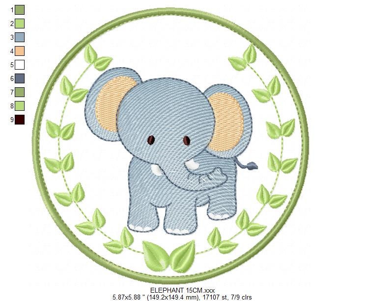 Elephant embroidery designs - Safari embroidery design machine embroidery pattern - Animal embroidery file - Elephant with applique frame