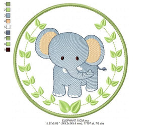 Elephant embroidery designs - Safari embroidery design machine embroidery pattern - Animal embroidery file - Elephant with applique frame