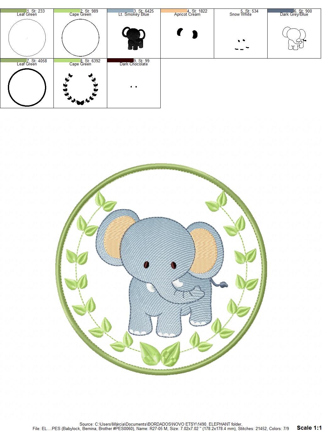 Elephant embroidery designs - Safari embroidery design machine embroidery pattern - Animal embroidery file - Elephant with applique frame