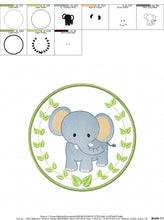 Load image into Gallery viewer, Elephant embroidery designs - Safari embroidery design machine embroidery pattern - Animal embroidery file - Elephant with applique frame
