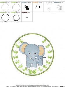 Elephant embroidery designs - Safari embroidery design machine embroidery pattern - Animal embroidery file - Elephant with applique frame