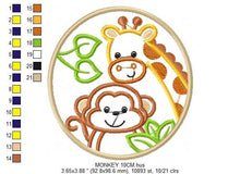 Cargar imagen en el visor de la galería, Monkey embroidery designs - Safari embroidery design machine embroidery pattern - Giraffe embroidery file - animal monkey applique frame
