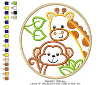 Cargar imagen en el visor de la galería, Monkey embroidery designs - Safari embroidery design machine embroidery pattern - Giraffe embroidery file - animal monkey applique frame
