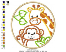 Cargar imagen en el visor de la galería, Monkey embroidery designs - Safari embroidery design machine embroidery pattern - Giraffe embroidery file - animal monkey applique frame
