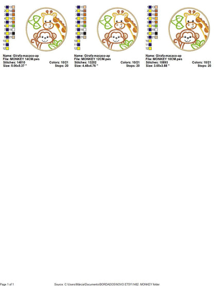 Monkey embroidery designs - Safari embroidery design machine embroidery pattern - Giraffe embroidery file - animal monkey applique frame