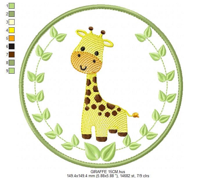 Giraffe embroidery designs - Safari embroidery design machine embroidery pattern - Animal embroidery file - giraffe applique frame pes jef