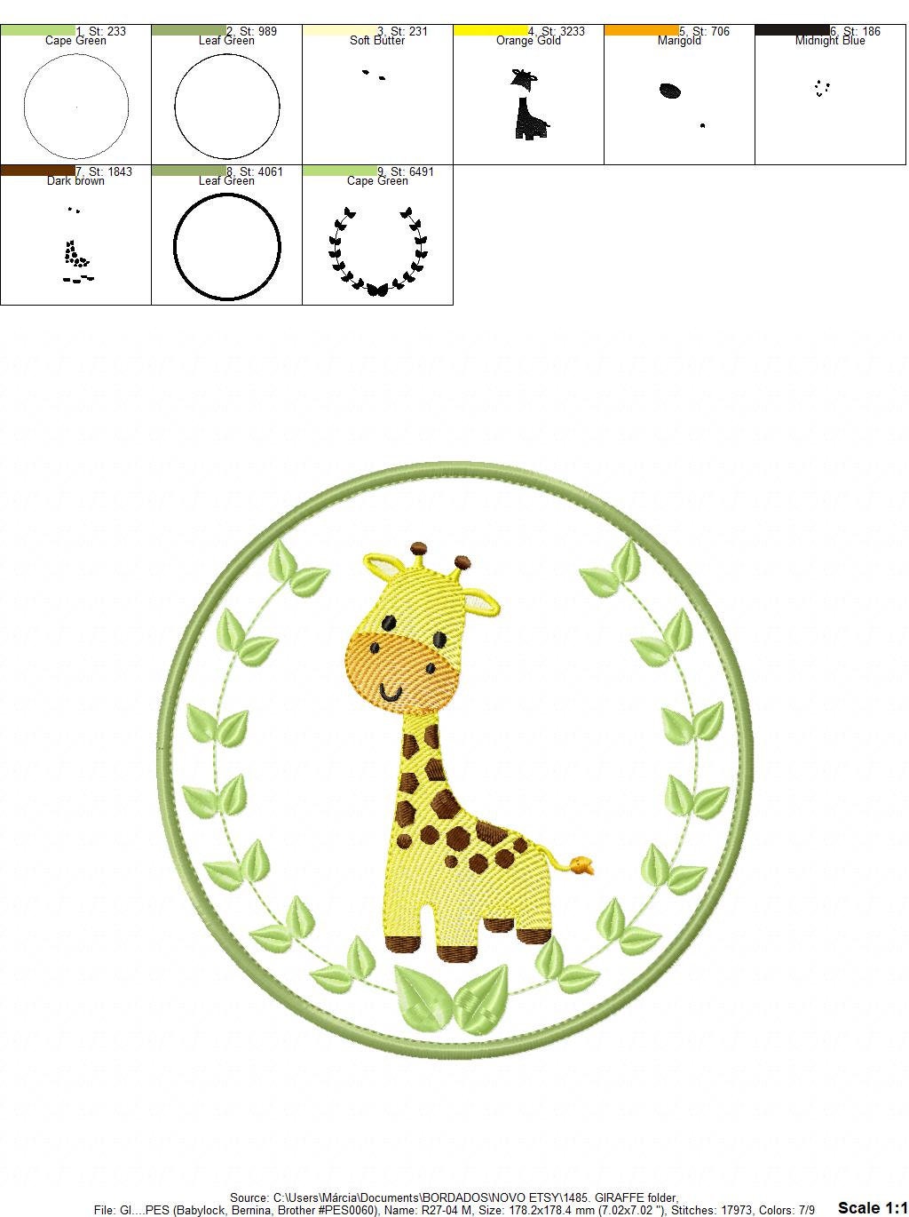 Giraffe embroidery designs - Safari embroidery design machine embroidery pattern - Animal embroidery file - giraffe applique frame pes jef
