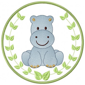 Hippo embroidery designs - Safari embroidery design machine embroidery pattern - Animal embroidery file - Hippo with applique frame pes jef