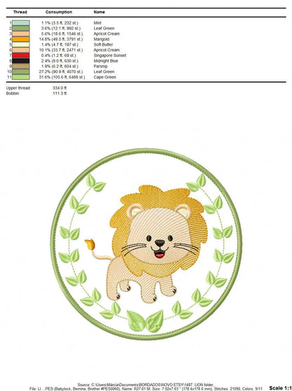 Lion embroidery designs - Safari embroidery design machine embroidery pattern - Animal embroidery file - Lion with applique frame pes jef Marcia Embroidery