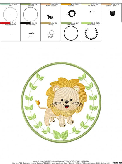 Lion embroidery designs - Safari embroidery design machine embroidery pattern - Animal embroidery file - Lion with applique frame pes jef Marcia Embroidery