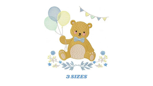 Birthday Bear embroidery designs - Animals embroidery design machine embroidery pattern - Bear embroidery file - baby boy embroidery pes jef Marcia Embroidery