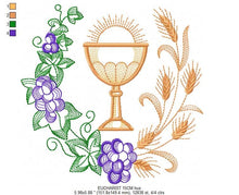 Load image into Gallery viewer, Eucharist embroidery designs - Catholic Communion embroidery design machine embroidery pattern - Grape Bread Wheat Church - instant download
