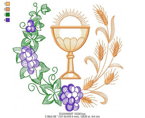 Eucharist embroidery designs - Catholic Communion embroidery design machine embroidery pattern - Grape Bread Wheat Church - instant download